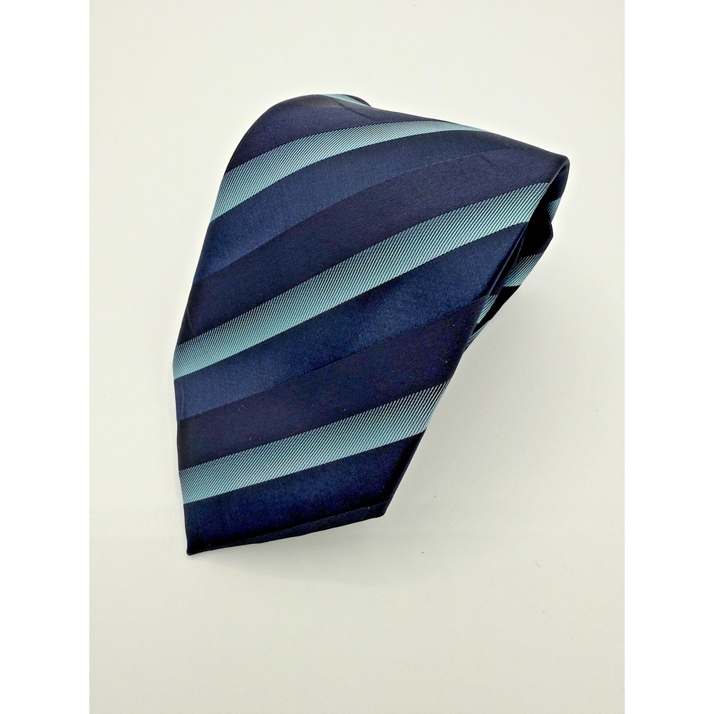 Bergamo New York Tie Mens Classic Necktie Formal Striped Navy Blue Teal Polyeste